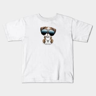 Cute British Bulldog Puppy Wearing Sunglasses Kids T-Shirt